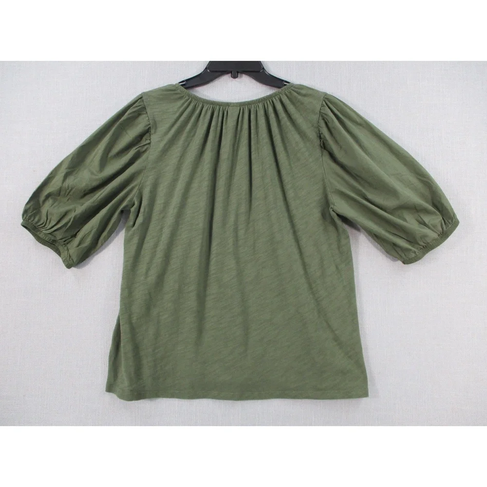 Old‎ Navy Olive Green Gathered Puff Sleeve Slub Knit Blouse Womens Size L Tall